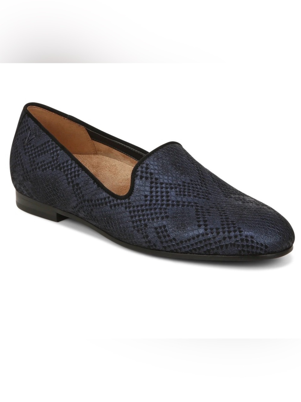 Vionic Willa II Loafers 7.5 Dark Blue Metal Snake Leather Flats NIB